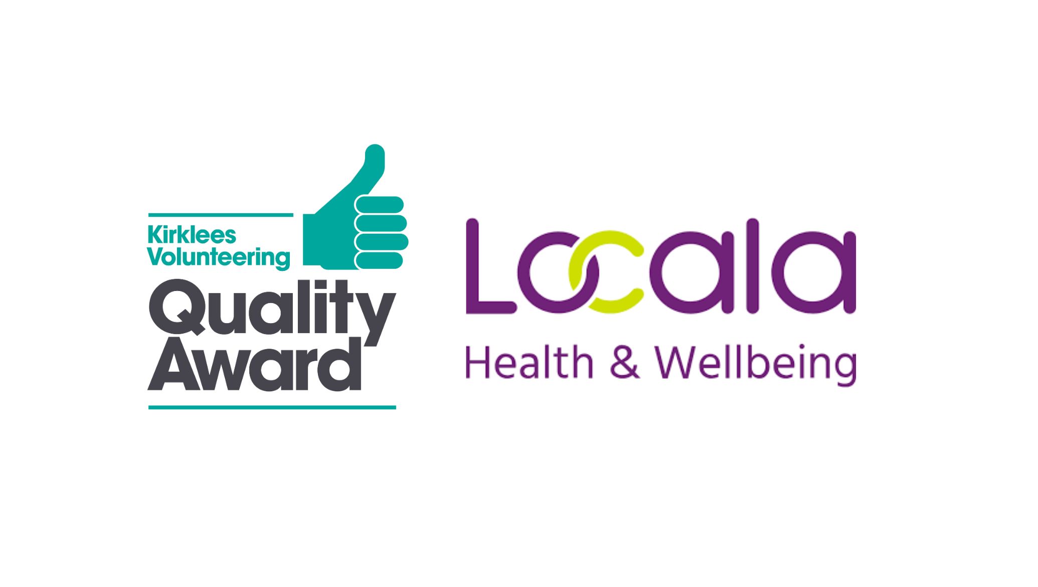 Kirklees Volunteering Quality Award logo and Locala Health and Wellbeing logi